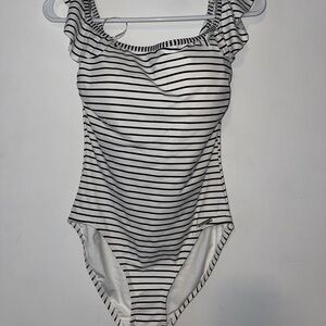 Striped Black and White One-Piece Swimsuit